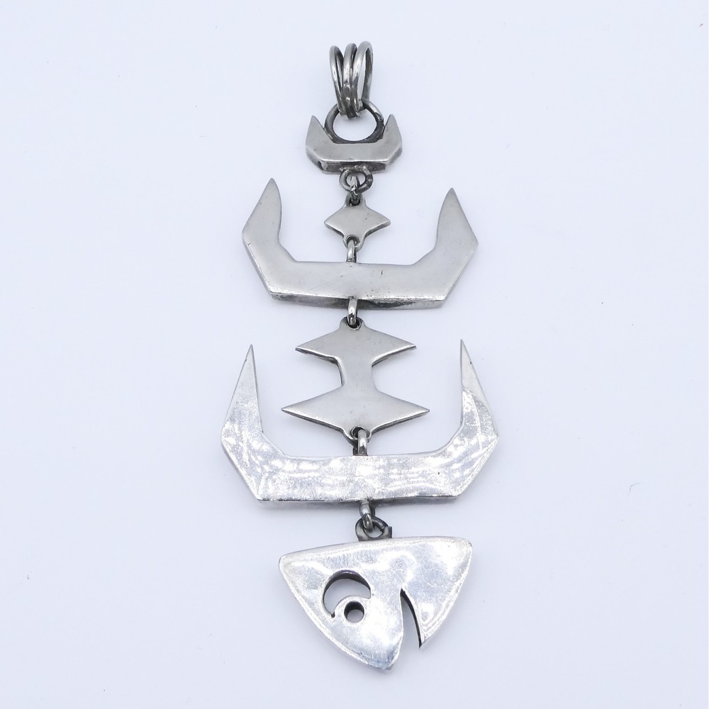 Taxco Mexico Eagle Mark 22 Sterling Silver MM Fish Skeleton 4" Necklace Pendant